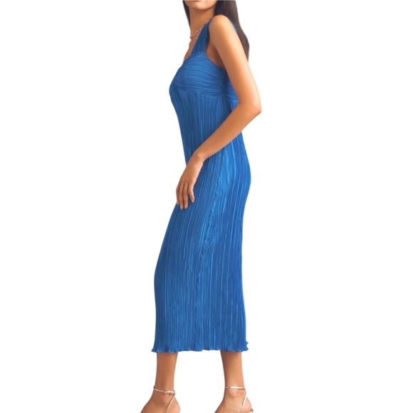 Anthropologie Blue Pleated Square Neck Midi Dress Size XL NWOT - Picture 6 of 12